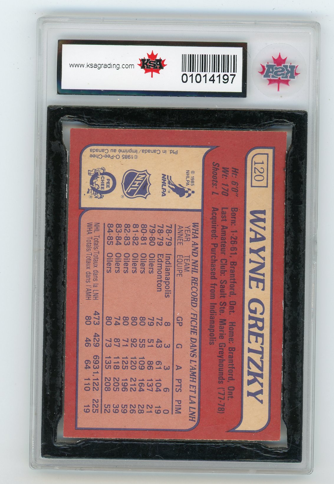 1985-86 O-Pee-Chee #120 Wayne Gretzky KSA 8 | Eastridge Sports Cards