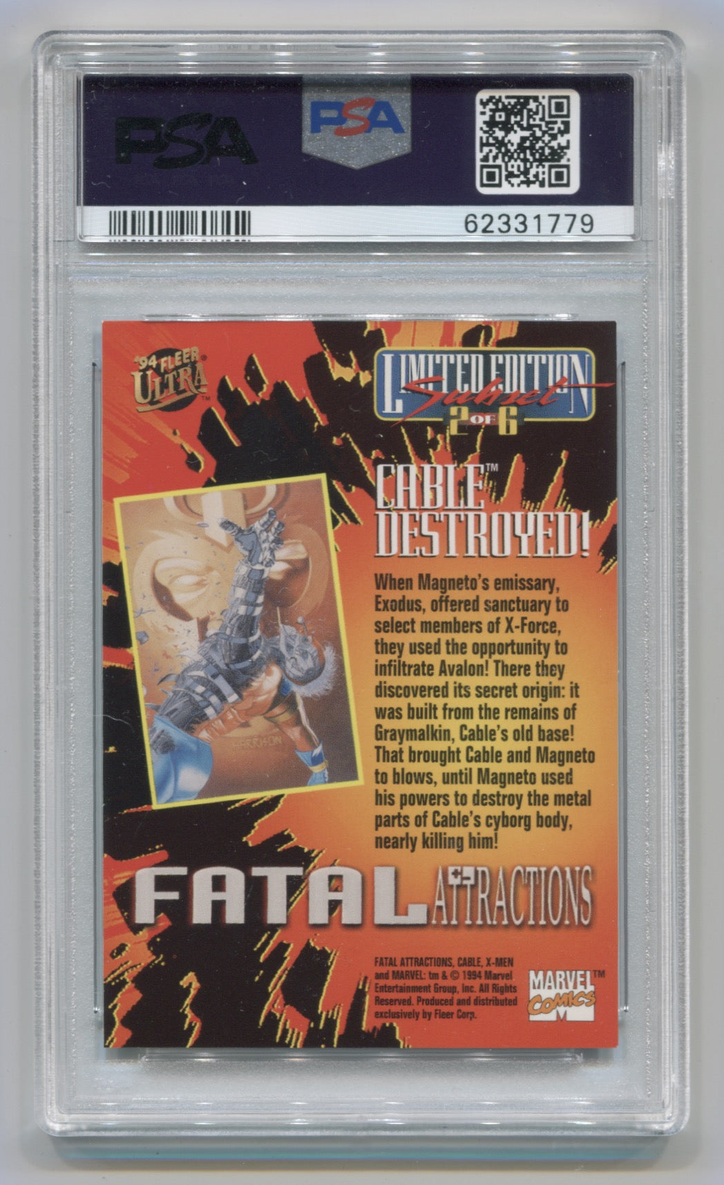 1994 X-Men Ultra Fatal Attractions #2 Cable Destroyed! PSA 9 | Eastridge Sports Cards