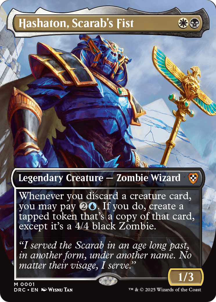Hashaton, Scarab's Fist (Borderless) (DRC-001) - Commander: Aetherdrift Foil
