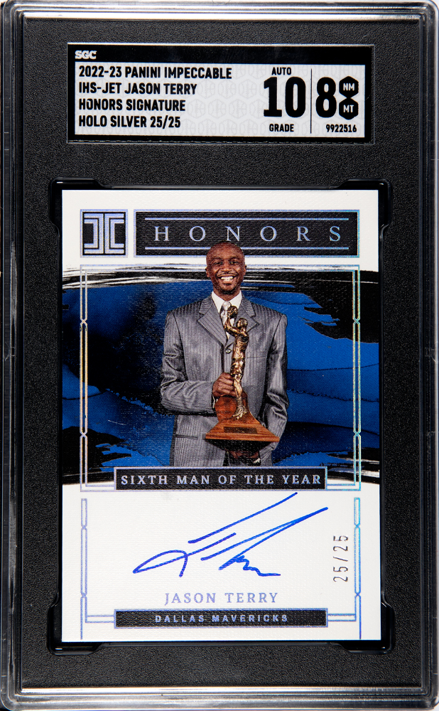2022-23 Panini Impeccable Impeccable Honors Signatures Holo Silver #20 Jason Terry #25/25 SGC 8 (Auto 10) | Eastridge Sports Cards