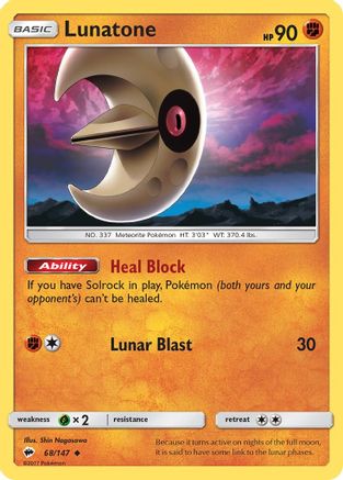 Lunatone (068/147) Reverse Holofoil [Burning Shadows] - Uncommon