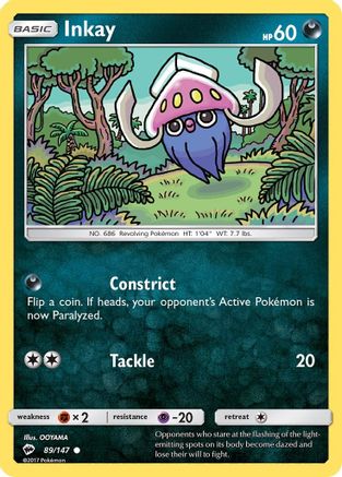 Inkay (089/147) Reverse Holofoil [Burning Shadows] - Common