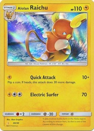 Alolan Raichu (#30 Holofoil) (030) Holofoil [SM Trainer Kit Lycanroc & Alolan Raichu] - Uncommon