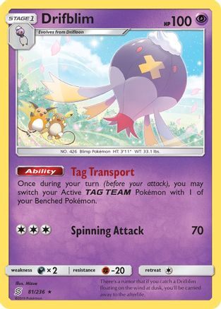 Drifblim (081/236) Reverse Holofoil [Unified Minds] - Rare