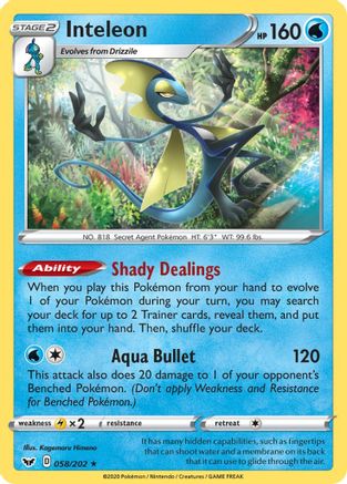 Inteleon (058/202) Reverse Holofoil [Sword & Shield Base Set] - Holo Rare