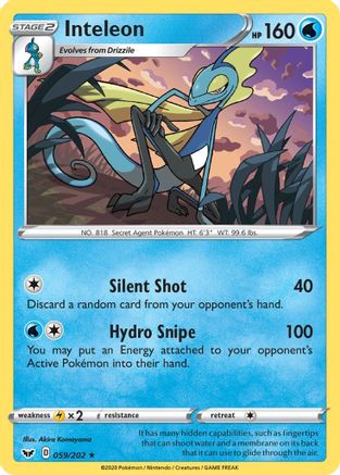 Inteleon (059/202) Reverse Holofoil [Sword & Shield Base Set] - Rare