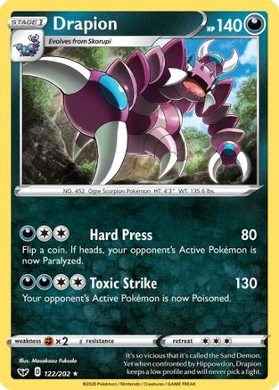 Drapion (122/202) Reverse Holofoil [Sword & Shield Base Set] - Rare