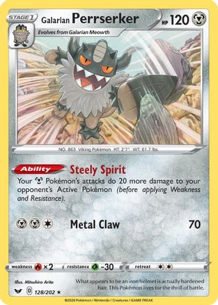 Galarian Perrserker (128/202) Reverse Holofoil [Sword & Shield Base Set] - Holo Rare