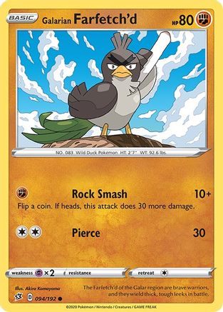 Galarian Farfetch'd (094/192) Reverse Holofoil [Rebel Clash] - Common