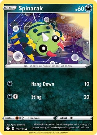 Spinarak (102/189) Reverse Holofoil [Darkness Ablaze] - Common