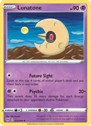 Lunatone (072/189) Reverse Holofoil [Darkness Ablaze] - Uncommon