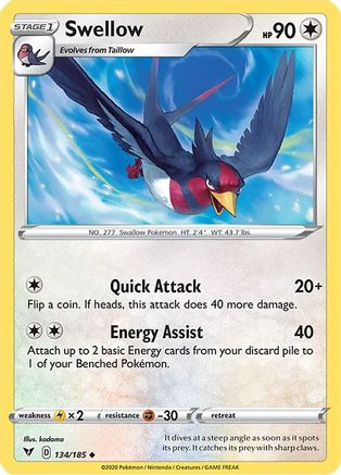 Swellow (134/185) Reverse Holofoil [Vivid Voltage] - Uncommon