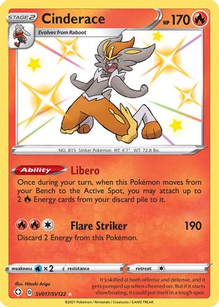 Cinderace (SV017/122) Holofoil [Shining Fates Shiny Vault] - Shiny Holo Rare