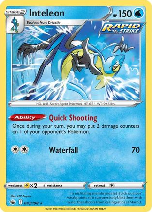 Inteleon (043/198) Reverse Holofoil [Chilling Reign] - Holo Rare