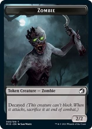 Zombie (005) // Elemental Double-Sided Token (MID-5 // 7) - Innistrad: Midnight Hunt Foil
