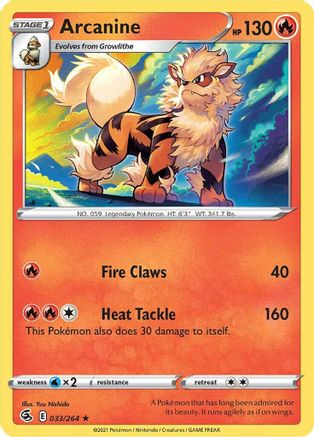 Arcanine (033/264) Reverse Holofoil [Fusion Strike] - Rare