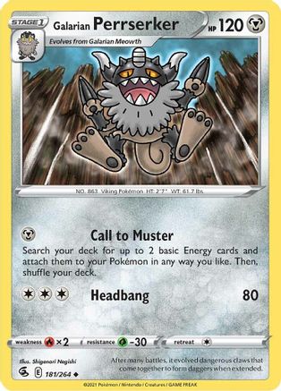 Galarian Perrserker (181/264) Reverse Holofoil [Fusion Strike] - Uncommon