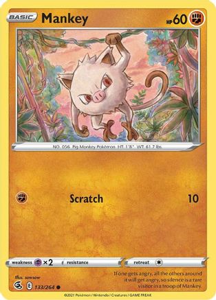 Mankey (133/264) Reverse Holofoil [Fusion Strike] - Common