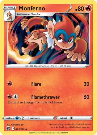 Monferno (025/172) Reverse Holofoil [Brilliant Stars] - Uncommon
