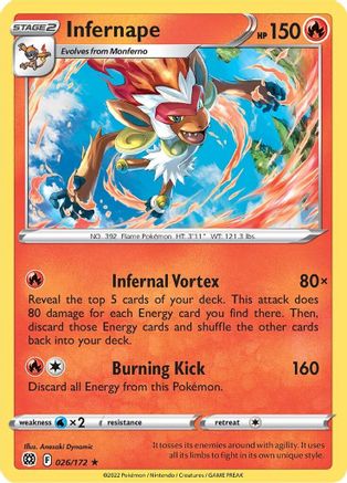 Infernape (026/172) Reverse Holofoil [Brilliant Stars] - Holo Rare