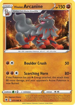 Hisuian Arcanine (071/189) Reverse Holofoil [Astral Radiance] - Rare