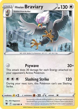 Hisuian Braviary (132/189) Reverse Holofoil [Astral Radiance] - Rare
