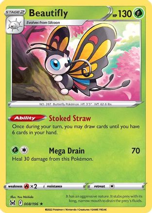 Beautifly (008/196) Reverse Holofoil [Lost Origin] - Holo Rare