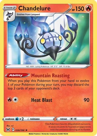 Chandelure (026/196) Reverse Holofoil [Lost Origin] - Holo Rare