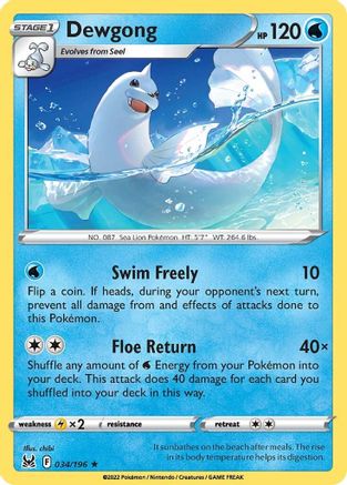 Dewgong (034/196) Reverse Holofoil [Lost Origin] - Rare