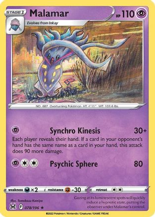 Malamar (078/196) Reverse Holofoil [Lost Origin] - Rare