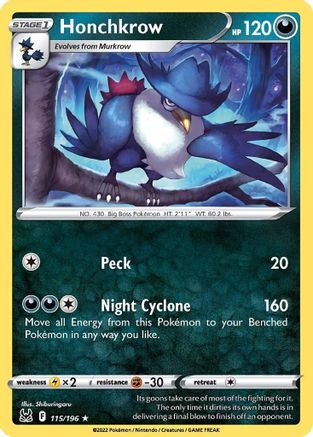 Honchkrow (115/196) Reverse Holofoil [Lost Origin] - Rare