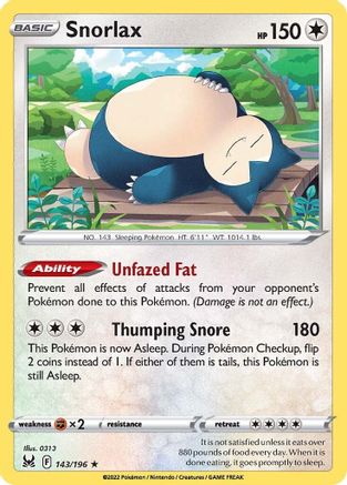Snorlax (143/196) Holofoil [Lost Origin] - Holo Rare