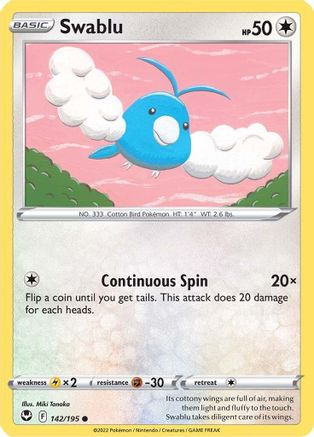 Swablu (142/195) Reverse Holofoil [Silver Tempest] - Common