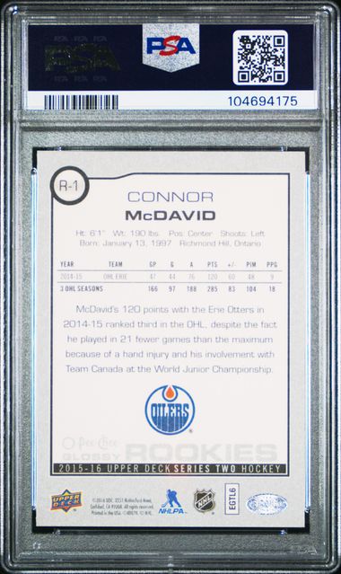 2015-16 O-Pee-Chee Glossy Rookies Red #R-1 Connor McDavid PSA 8 (Rookie) | Eastridge Sports Cards