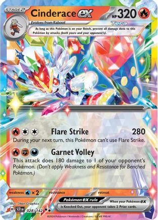 Cinderace ex (028/142) Holofoil [Stellar Crown] - Double Rare