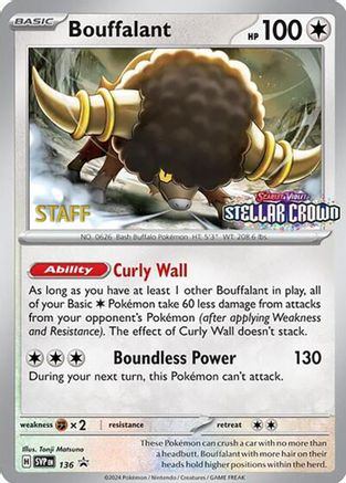 Bouffalant (Prerelease) [Staff] (136) Reverse Holofoil [SV Scarlet & Violet Promo Cards] - Promo