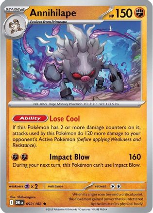 Annihilape (092) Reverse Holofoil [Destined Rivals] - Rare