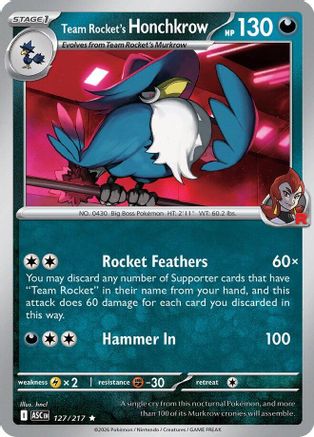 Team Rocket's Honchkrow (127) Reverse Holofoil [ME Ascended Heroes] - Rare