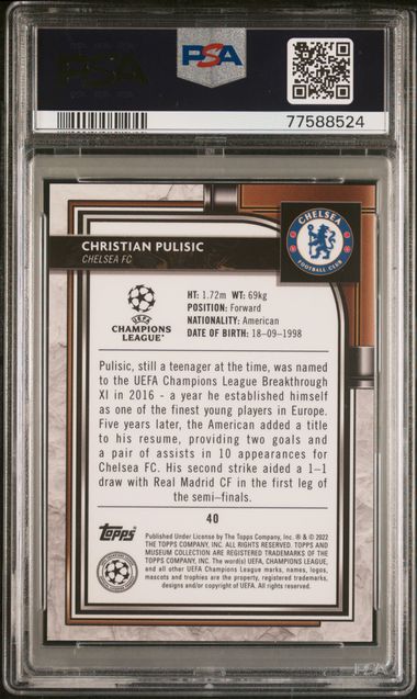 2021-22 Topps Museum Collection UEFA Champions League Gold #40 Christian Pulisic #42/50 PSA 9 | Eastridge Sports Cards