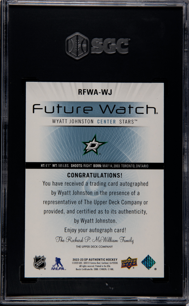 2022-23 SP Authentic '12-13 Retro Future Watch Autographs #RFWAWJ Wyatt Johnston #666/699 SGC 9 (Auto 10) (Rookie) | Eastridge Sports Cards