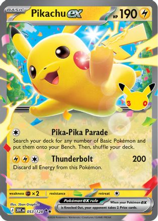 Pikachu ex (053/128) Holofoil [ME 30th Celebration] - Double Rare