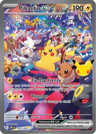 Pikachu ex (150/128) Holofoil [ME 30th Celebration] - Special Illustration Rare