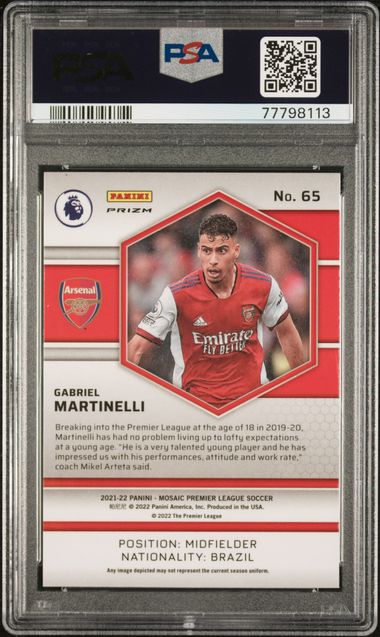 2021-22 Panini Mosaic English Premier League Reactive Gold #65 Gabriel Martinelli PSA 10 | Eastridge Sports Cards