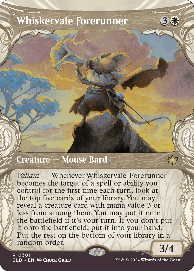 Whiskervale Forerunner (Showcase) (BLB-301) - Bloomburrow: (Showcase) (Borderless) Foil