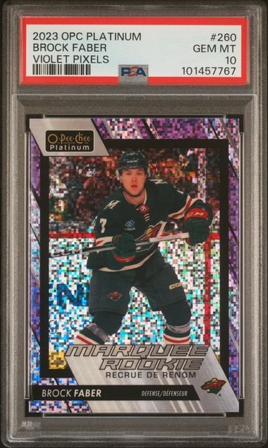 2023-24 O-Pee-Chee Platinum Violet Pixels #260 Brock Faber #050/299 PSA 10 (Rookie)