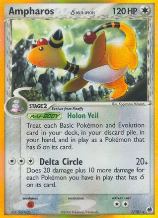 Ampharos (Delta Species) (1/101) Reverse Holofoil [Dragon Frontiers] - Holo Rare