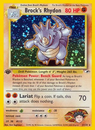 Brock's Rhydon (002/132) 1st Edition Holofoil [Gym Heroes] - Holo Rare