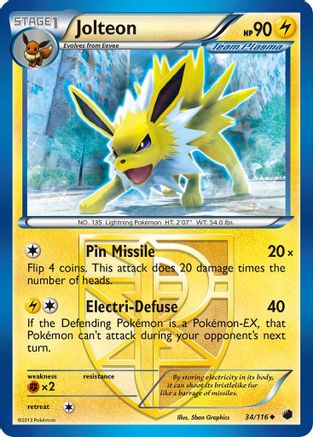 Jolteon (Team Plasma) (034/116) Reverse Holofoil [Plasma Freeze] - Uncommon