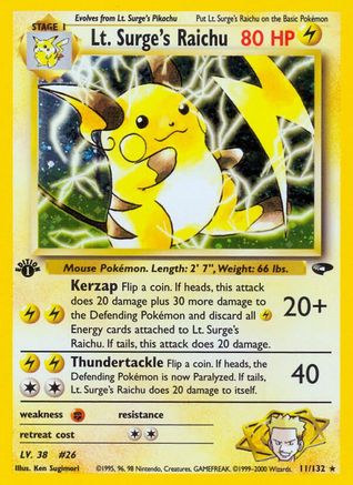 Lt. Surge's Raichu (011/132) 1st Edition Holofoil [Gym Challenge] - Holo Rare