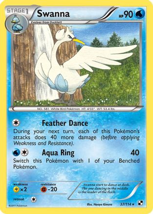 Swanna (37/114) Reverse Holofoil [Black and White] - Rare